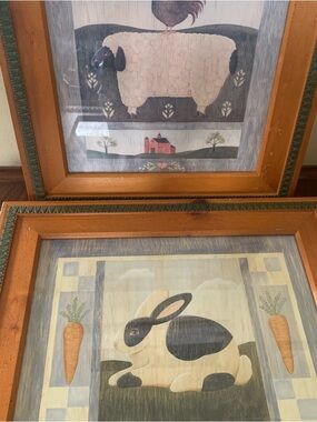 SALE!! Set of RARE folkart in carved wooden frames.   6th